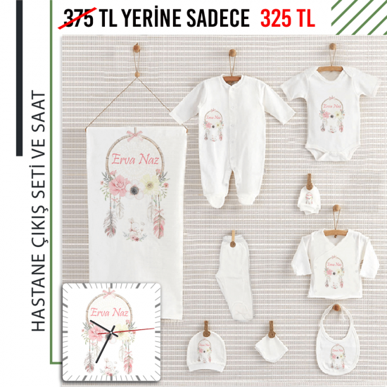 Yeni Doğan Bebek Seti Ahşap Saat Hediyeli - S207