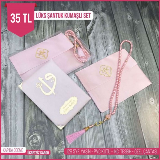 Lüks Pembe Şantuk  Kumaşlı  4'lü Set - 056