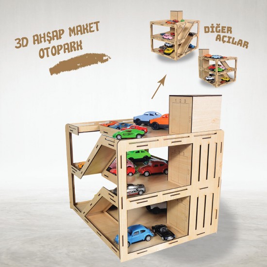 3D Ahşap Maket Kremrenk Çocuk Oyun Otoparkı- L7034